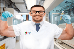 Buff scientist in the lab